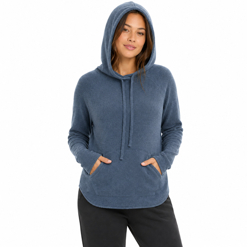 Athleta Dark Blue 100% Cashmere Hoodie Hooded Sweater Kangaroo Pockets sz Small